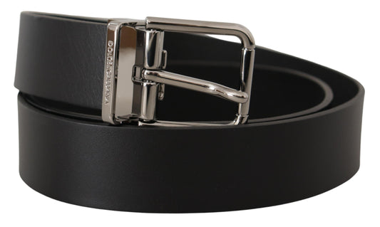 Dolce & Gabbana Black Casual Calf Leather Logo Metal Buckle Belt