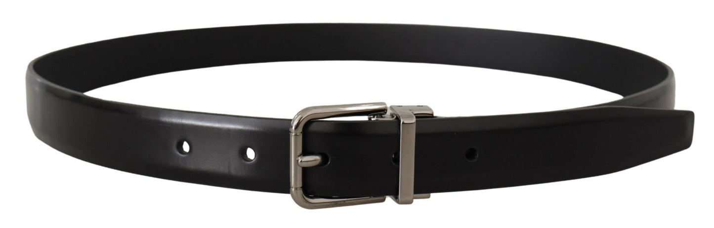 Dolce & Gabbana Black Calf Leather Metal Logo Buckle Belt