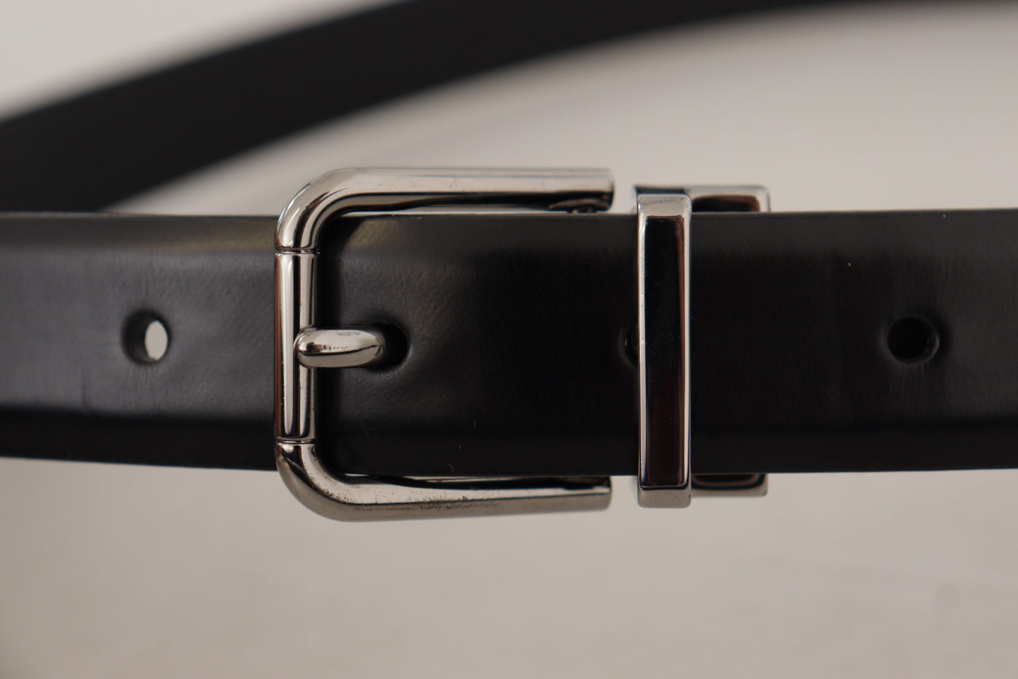 Dolce & Gabbana Black Calf Leather Metal Logo Buckle Belt