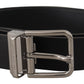 Dolce & Gabbana Black Calf Leather Logo Engraved Metal Buckle Belt