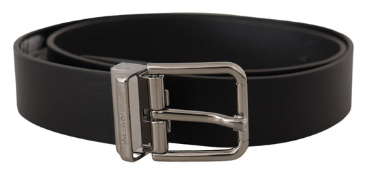 Dolce & Gabbana Black Calf Leather Logo Engraved Metal Buckle Belt