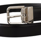 Dolce & Gabbana Black Calf Leather Logo Engraved Metal Buckle Belt