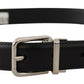 Dolce & Gabbana Black Calf Leather Logo Engraved Metal Buckle Belt