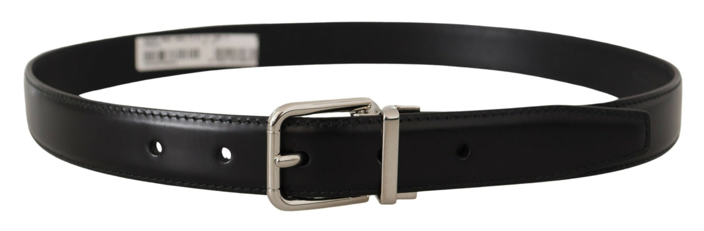 Dolce & Gabbana Black Calf Leather Logo Engraved Metal Buckle Belt