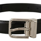 Dolce & Gabbana Black Calf Leather Logo Engraved Metal Buckle Belt