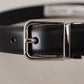 Dolce & Gabbana Black Calf Leather Logo Engraved Metal Buckle Belt