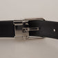 Dolce & Gabbana Black Calf Leather Logo Engraved Metal Buckle Belt