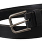 Dolce & Gabbana Black Calf Leather Logo Engraved Metal Buckle Belt