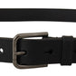 Dolce & Gabbana Black Calf Leather Logo Engraved Metal Buckle Belt