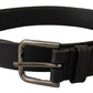 Dolce & Gabbana Black Calf Leather Logo Engraved Metal Buckle Belt