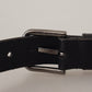 Dolce & Gabbana Black Calf Leather Logo Engraved Metal Buckle Belt