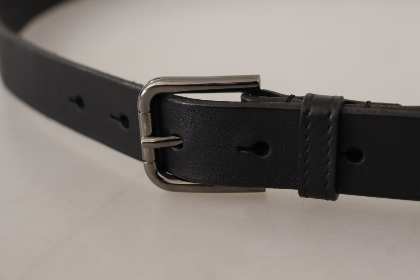 Dolce & Gabbana Black Calf Leather Logo Engraved Metal Buckle Belt