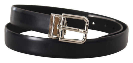 Dolce & Gabbana Black Calf Leather Classic Logo Metal Buckle Belt