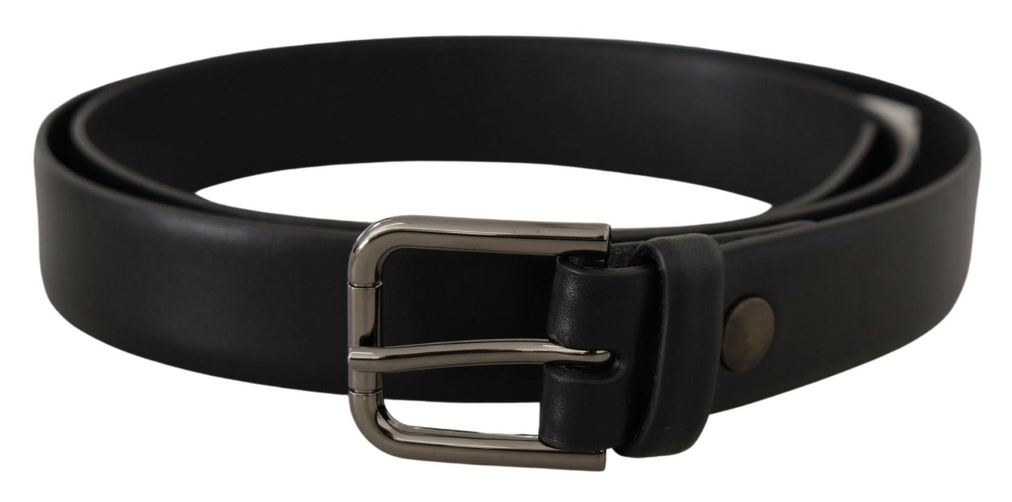 Dolce & Gabbana Black Calf Leather Classic Logo Metal Buckle Belt