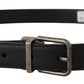 Dolce & Gabbana Black Plain Leather Vintage Logo Metal Buckle Belt