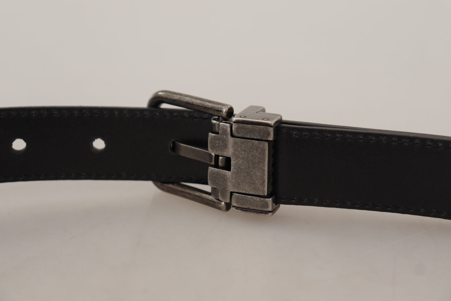 Dolce & Gabbana Black Plain Leather Vintage Logo Metal Buckle Belt