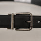 Dolce & Gabbana Black Plain Leather Vintage Logo Metal Buckle Belt