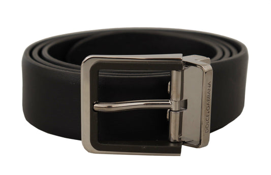 Dolce & Gabbana Black Calf Leather Logo Engraved Metal Buckle Belt