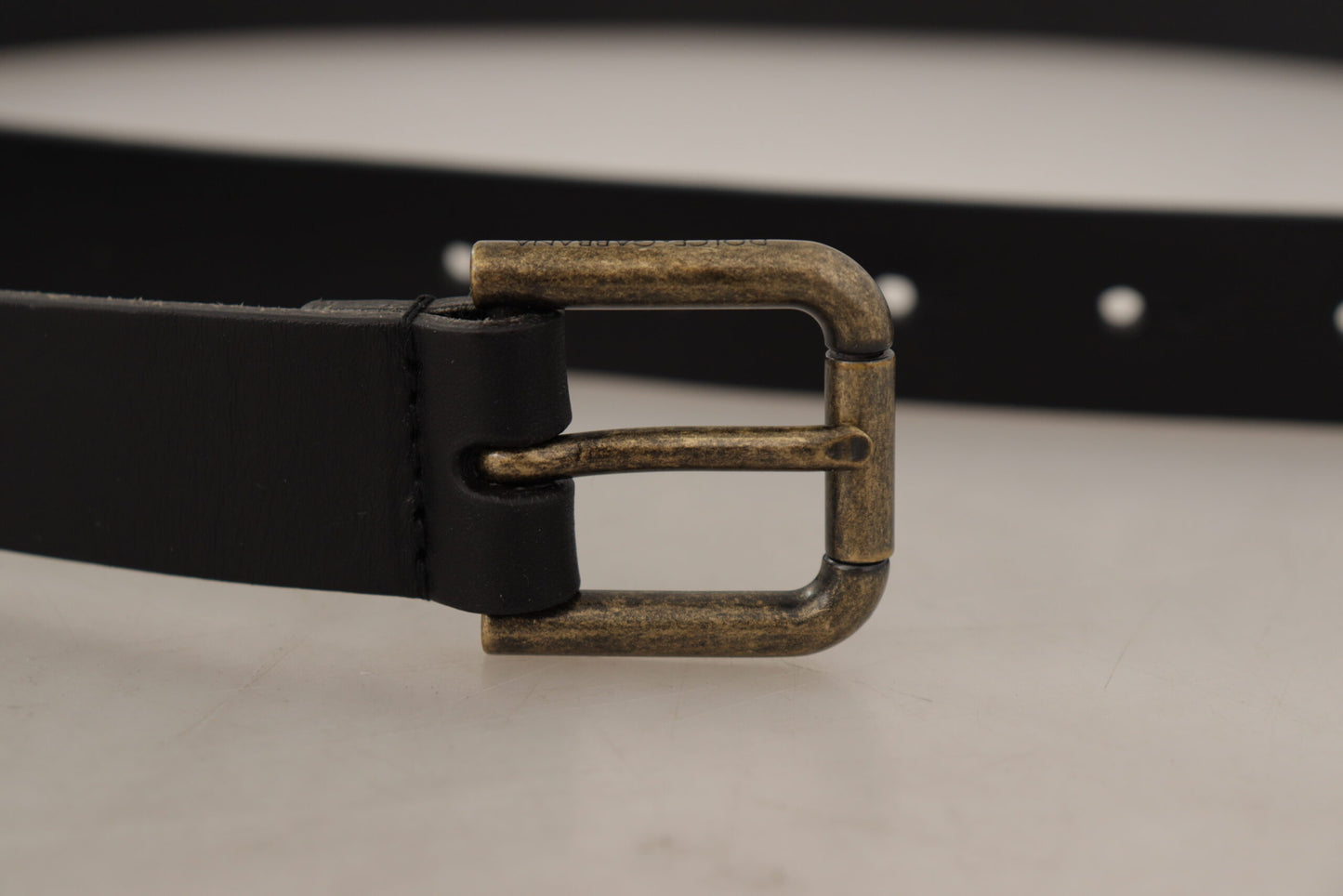 Dolce & Gabbana Black Calf Leather Logo Brass Metal Buckle Belt