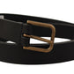 Dolce & Gabbana Black Calf Leather Brass Logo Engraved Buckle Belt