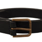 Dolce & Gabbana Black Calf Leather Brass Logo Engraved Buckle Belt