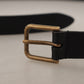 Dolce & Gabbana Black Calf Leather Brass Logo Engraved Buckle Belt