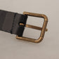 Dolce & Gabbana Black Calf Leather Brass Logo Engraved Buckle Belt