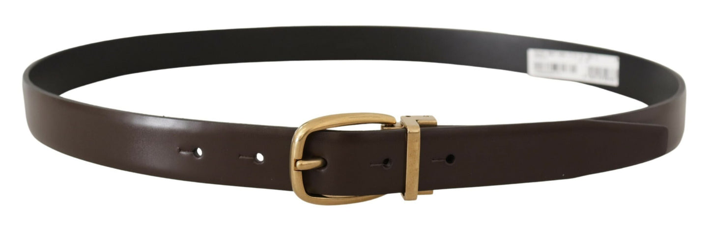 Dolce & Gabbana Brown Calf Leather Gold Tone Metal Buckle Belt