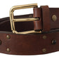 Dolce & Gabbana Brown Leather Studded Gold Tone Metal Buckle Belt