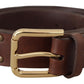 Dolce & Gabbana Brown Leather Studded Gold Tone Metal Buckle Belt