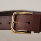 Dolce & Gabbana Brown Leather Studded Gold Tone Metal Buckle Belt