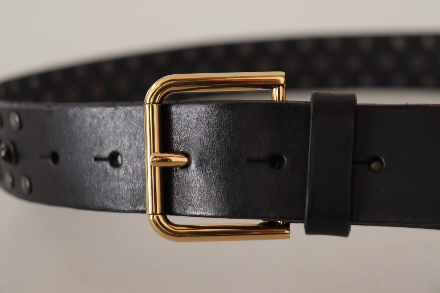 Dolce & Gabbana Black Leather Studded Gold Tone Metal Buckle Belt