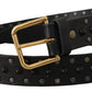 Dolce & Gabbana Black Leather Studded Gold Tone Metal Buckle Belt