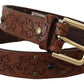 Dolce & Gabbana Brown Leather Floral Studded Metal Buckle Belt