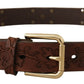 Dolce & Gabbana Brown Leather Floral Studded Metal Buckle Belt