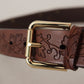 Dolce & Gabbana Brown Leather Floral Studded Metal Buckle Belt