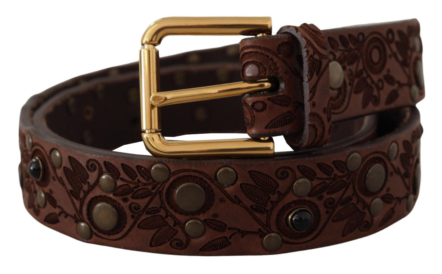 Dolce & Gabbana Brown Calf Leather Embossed Gold Metal Buckle