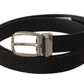 Dolce & Gabbana Black Calf Canvas Silver Tone Logo Metal Belt