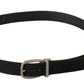 Dolce & Gabbana Black Calf Canvas Silver Tone Logo Metal Belt