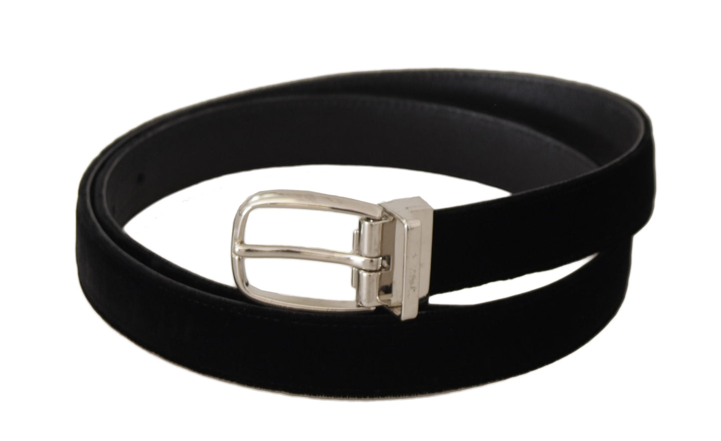 Dolce & Gabbana Black Casual Velvet Silver Tone Metal Buckle Belt