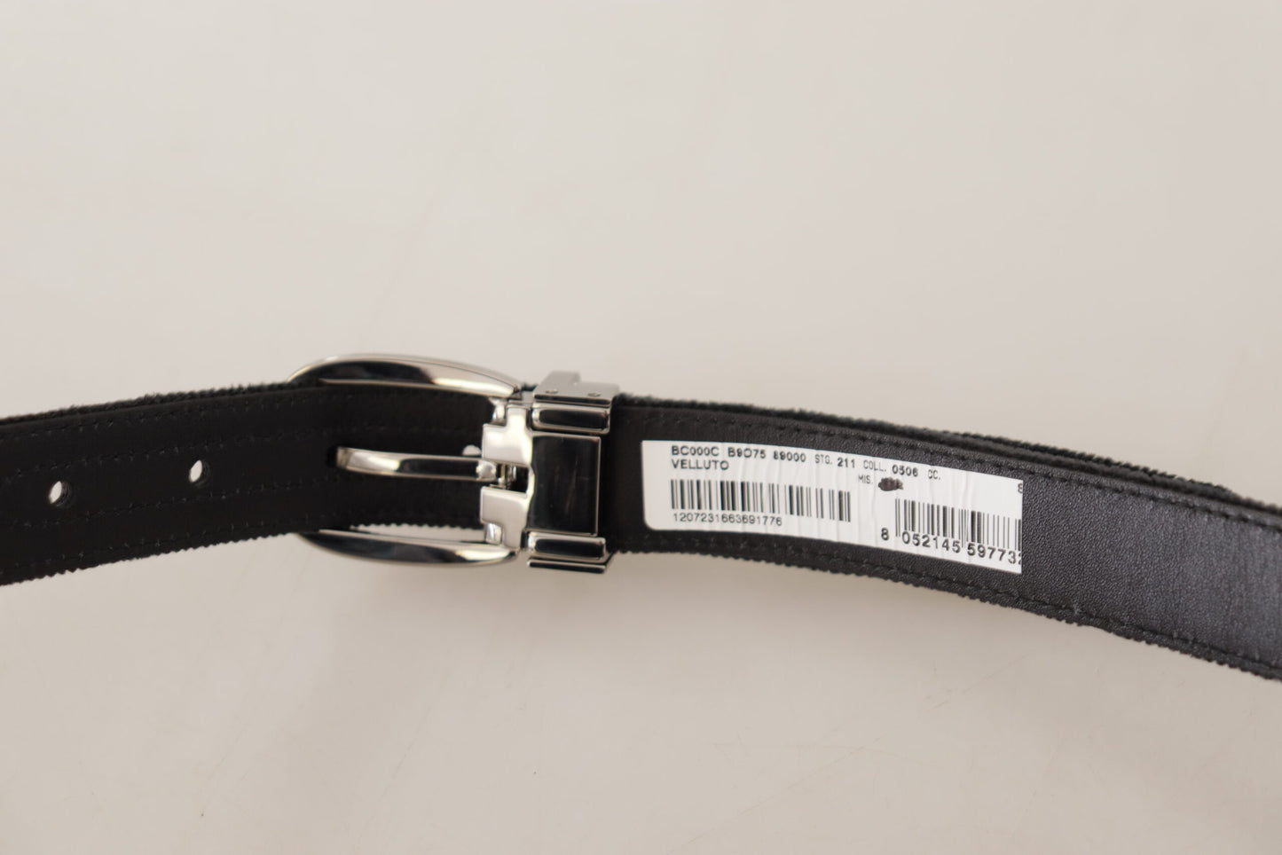 Dolce & Gabbana Black Velvet Silver Tone Logo Metal Buckle Belt