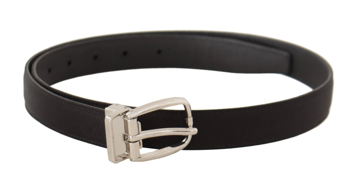 Dolce & Gabbana Black Canvas Leather Silver Logo Metal Buckle Belt