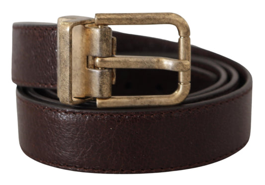 Dolce & Gabbana Brown Calf Leather Vintage Logo Metal Buckle Belt