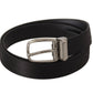 Dolce & Gabbana Black Calf Leather Silver Logo Metal Buckle Belt