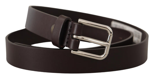 Dolce & Gabbana Dark Brown Calf Leather Logo Metal Buckle Belt