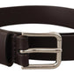 Dolce & Gabbana Dark Brown Calf Leather Logo Metal Buckle Belt