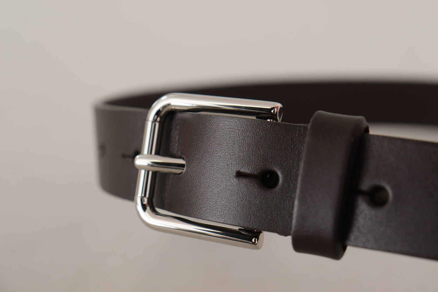 Dolce & Gabbana Dark Brown Calf Leather Logo Metal Buckle Belt