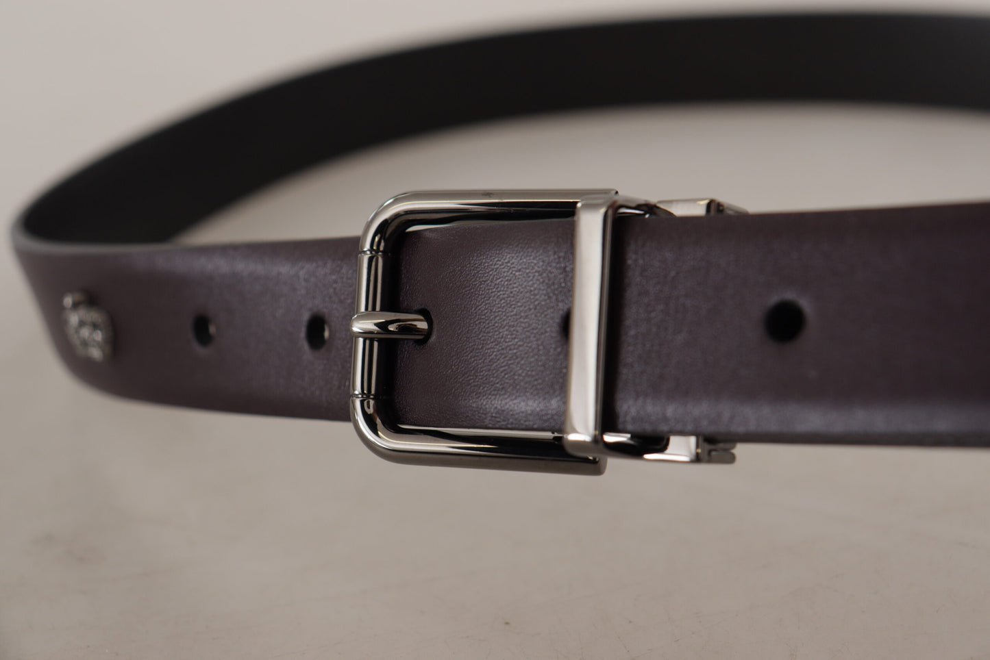 Dolce & Gabbana Dark Purple Leather Box Borchia Metal Buckle Belt