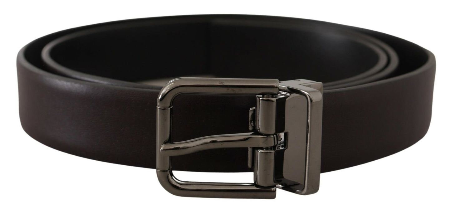 Dolce & Gabbana Dark Purple Leather Box Borchia Metal Buckle Belt