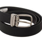 Dolce & Gabbana Black Grosgrain Leather Silver Tone Metal Buckle Belt